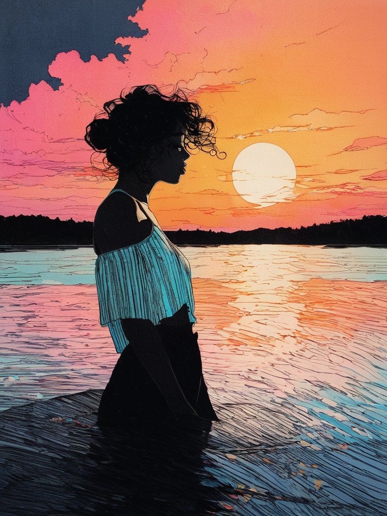 00100-1374945323-by Conrad Roset, Girl on the lake, sunset, clouds, _lora_Wizards_Etchings_1_, _lora_blacklight_makeup_v2_0.5_ blacklight makeup.jpg